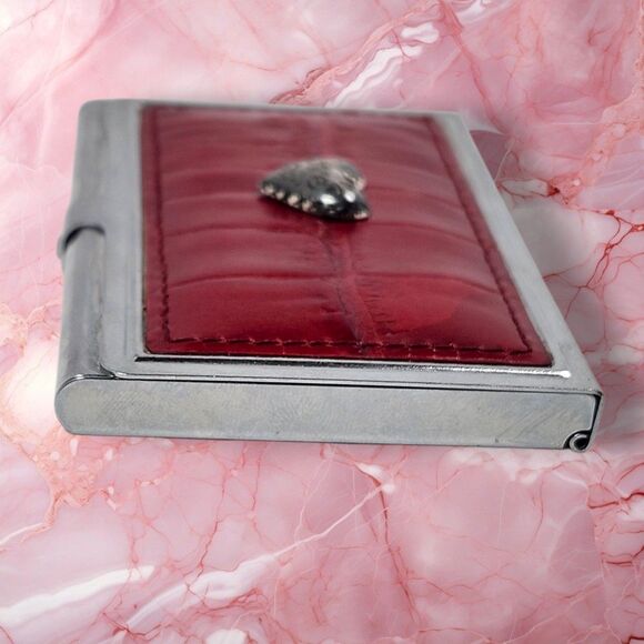Vintage Brighton Red Alligator Embossed Leather Silver Stainless Steel Business - Picture 5 of 7